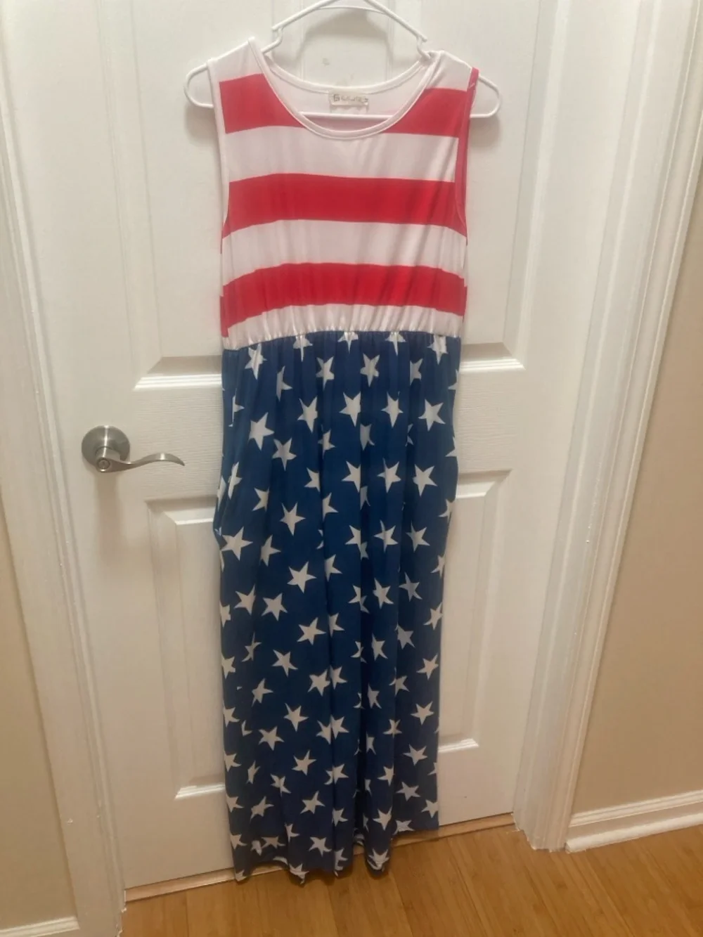 Sleeveless Red, White & Blue Star-Spangled Maxi Dress - Picture 2 of 6